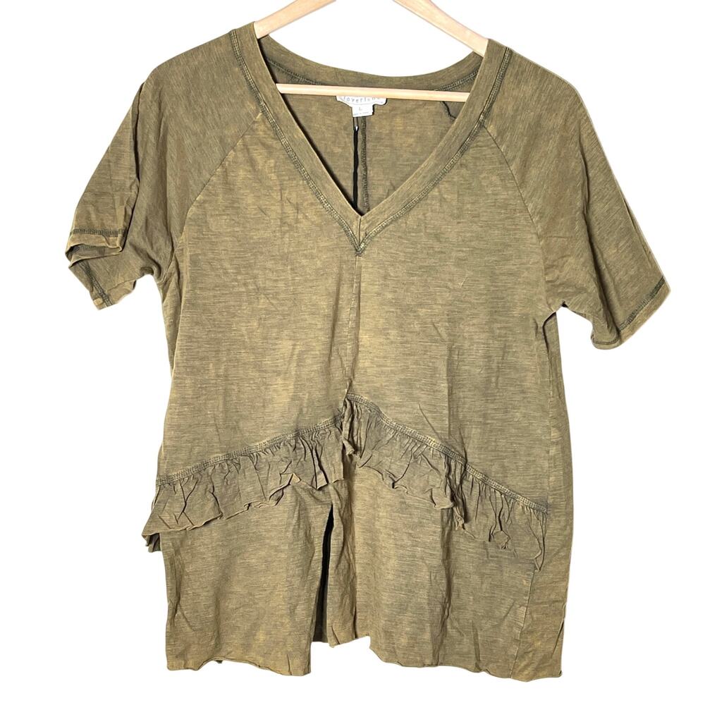 NWT Loveriche green V-neck ruffled T-shirt top size large L B198